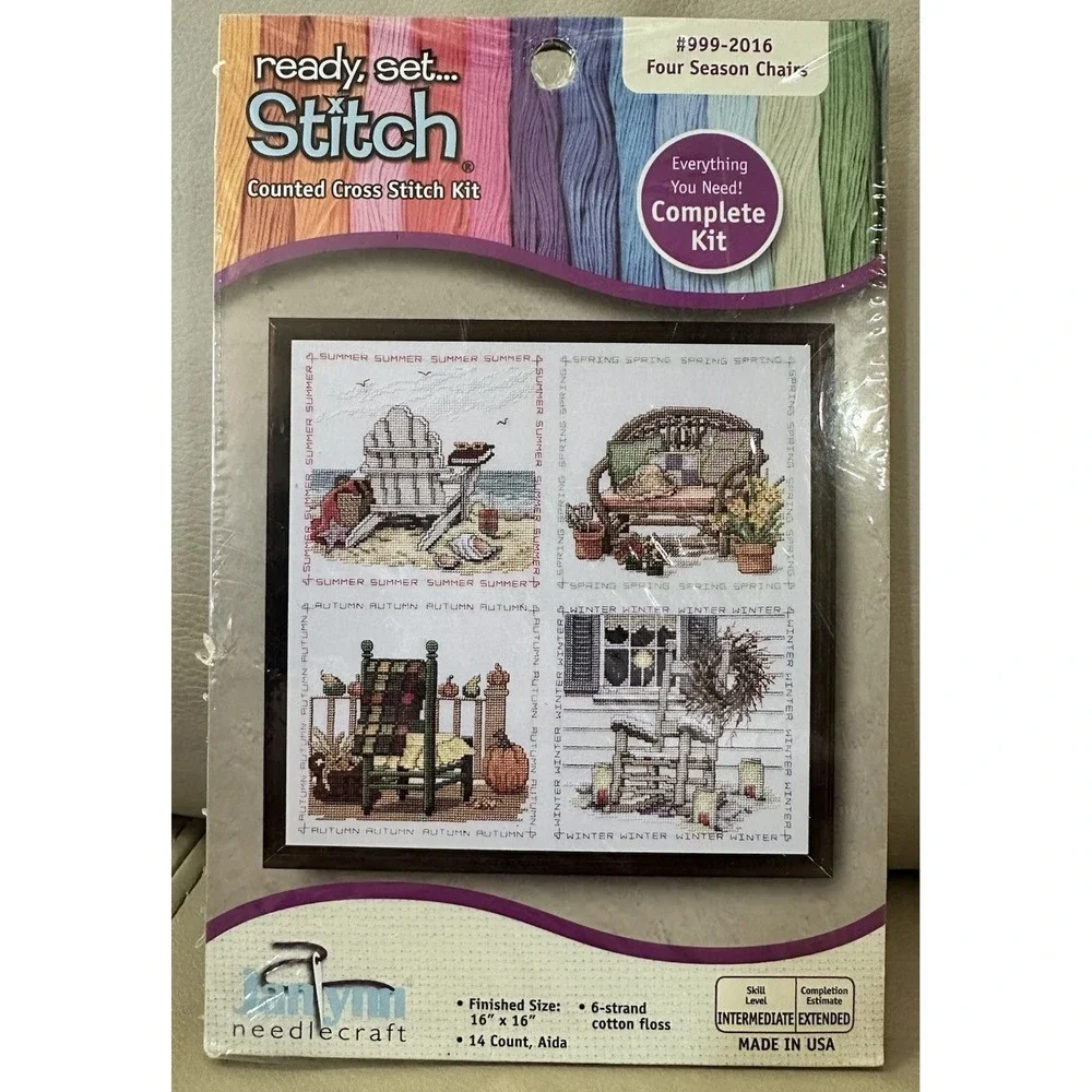 NEW NOS Janlynn Four Seasons Chairs Counted Cross Stitch Kit Sealed